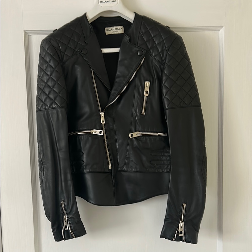 Balenciaga Black Leather Biker Jacket size 38